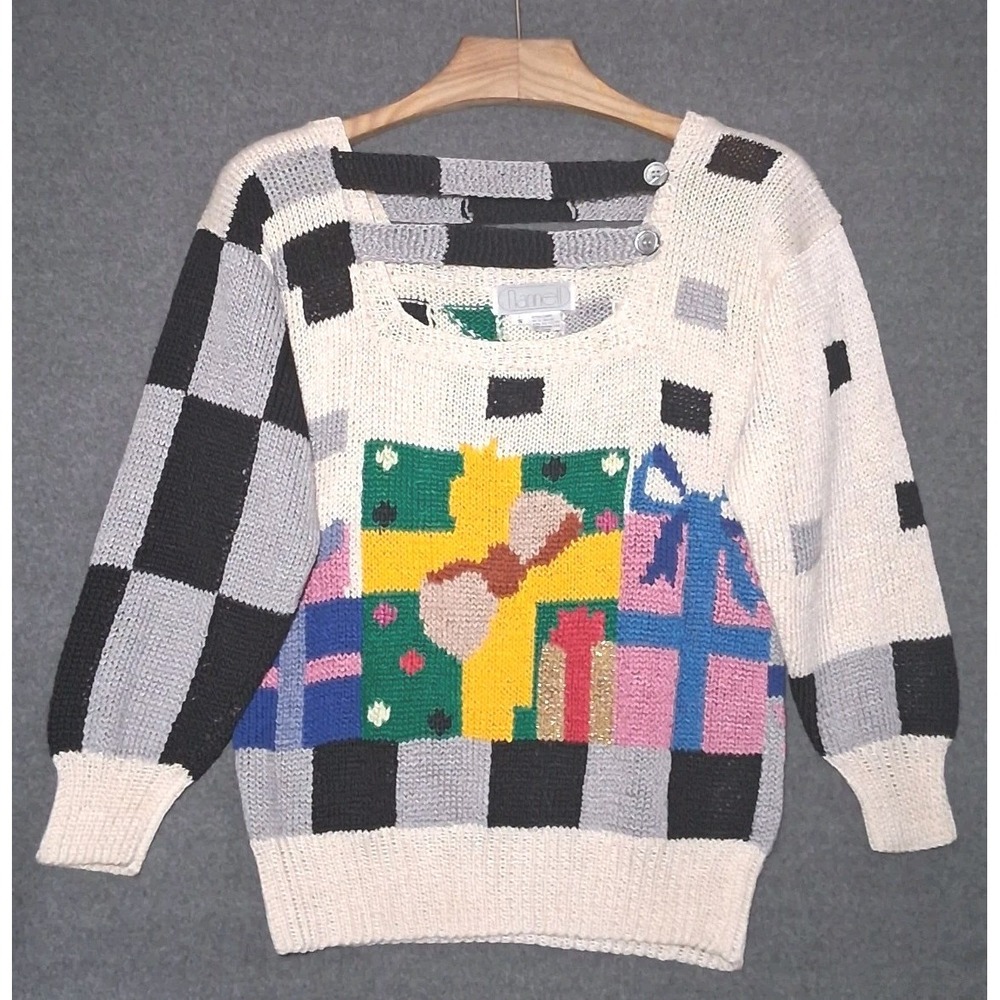 Vintage Nannell Knit Sweater Small Linen Rayon Blend Abstract Cozy Grandmacore